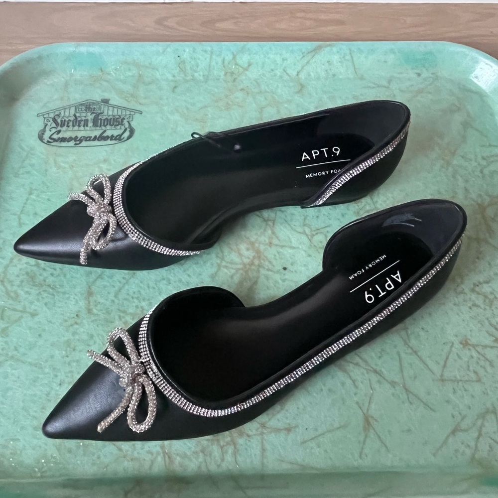APT. 9 ~ Black Flats with Rhinestone Embellishments